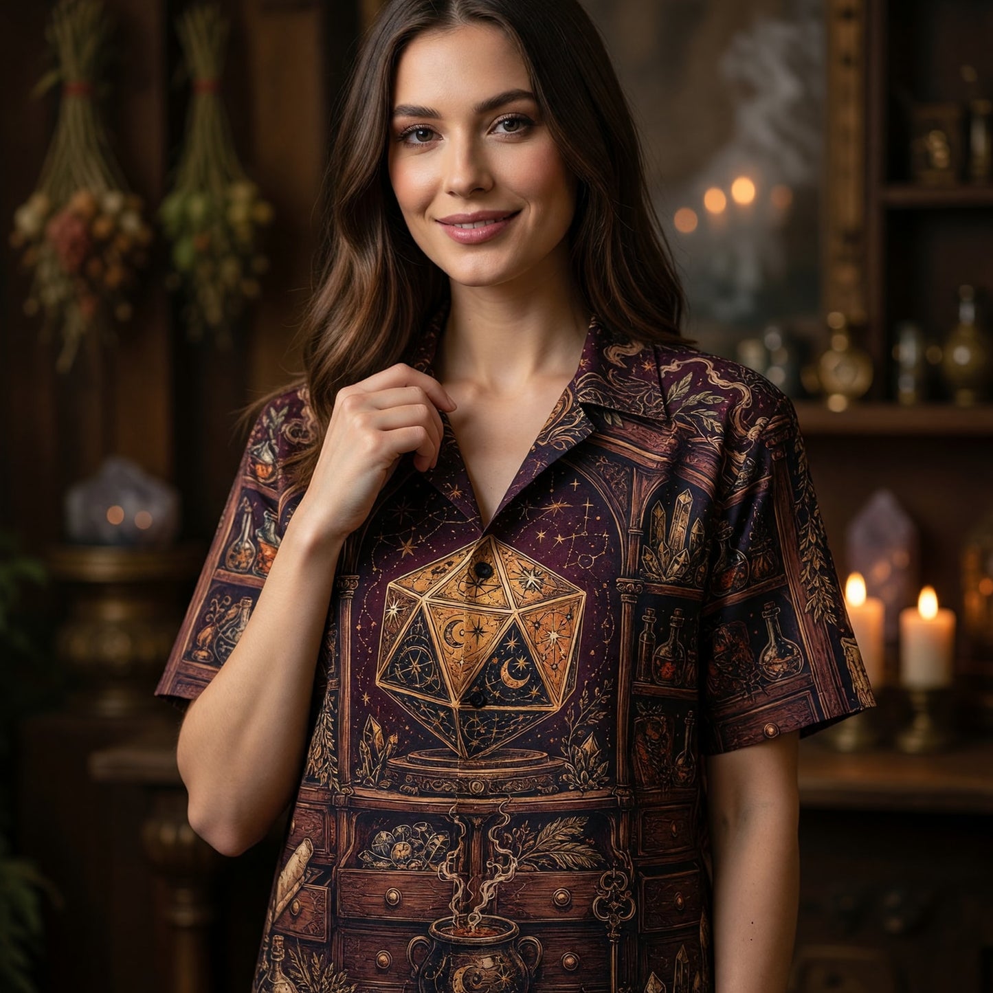 Mystic D20 Dice Hawaiian Shirt - Fantasy Wizard Occult Apparel