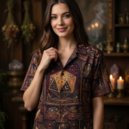 Mystic D20 Dice Hawaiian Shirt - Fantasy Wizard Occult Apparel