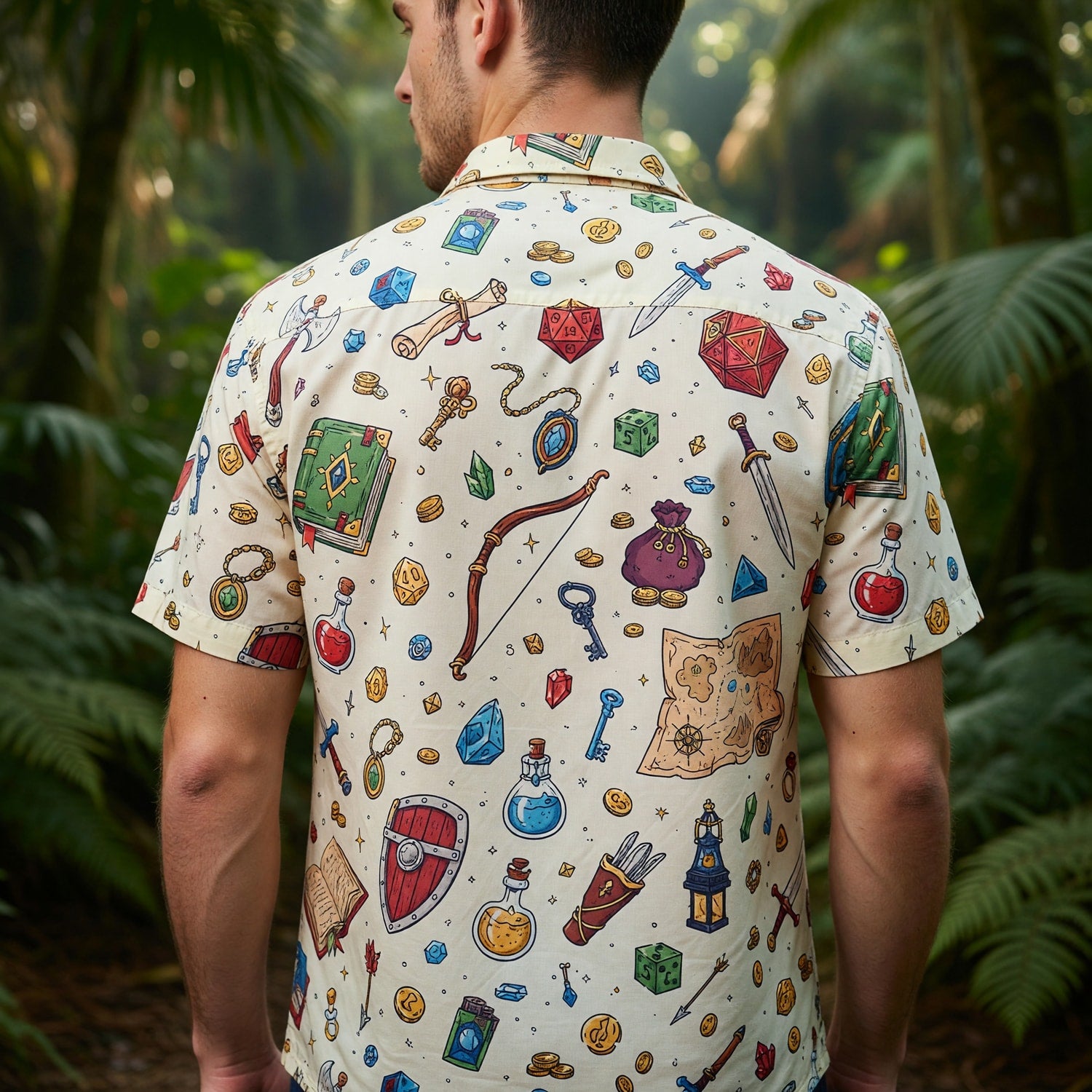 Fantasy Dungeon Hawaiian Shirt - Fantasy RPG Dice Loot Pattern
