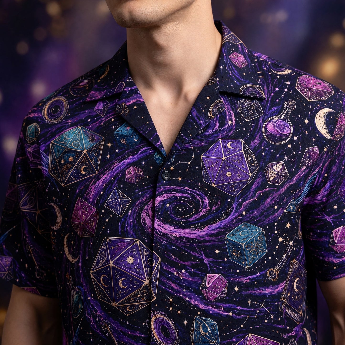 Mystic Dice Hawaiian Shirt - Cosmic Wizard RPG Apparel