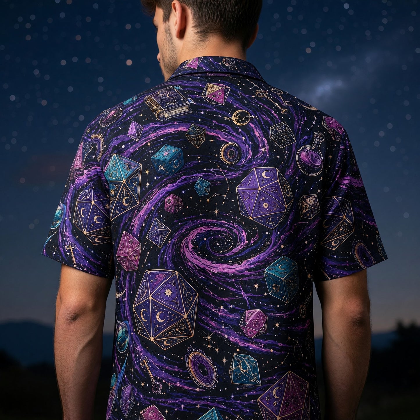 Mystic Dice Hawaiian Shirt - Cosmic Wizard RPG Apparel