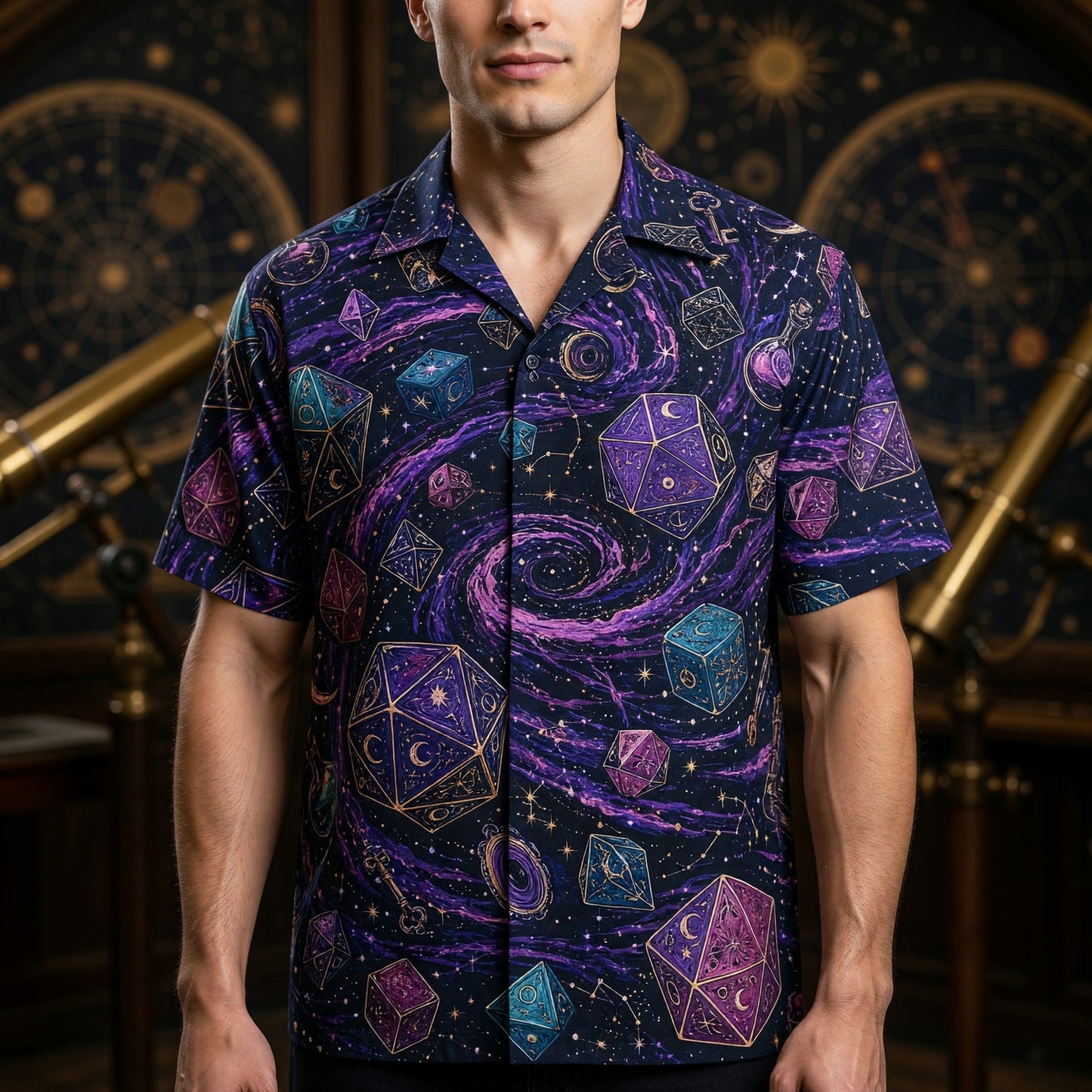 Mystic Dice Hawaiian Shirt - Cosmic Wizard RPG Apparel