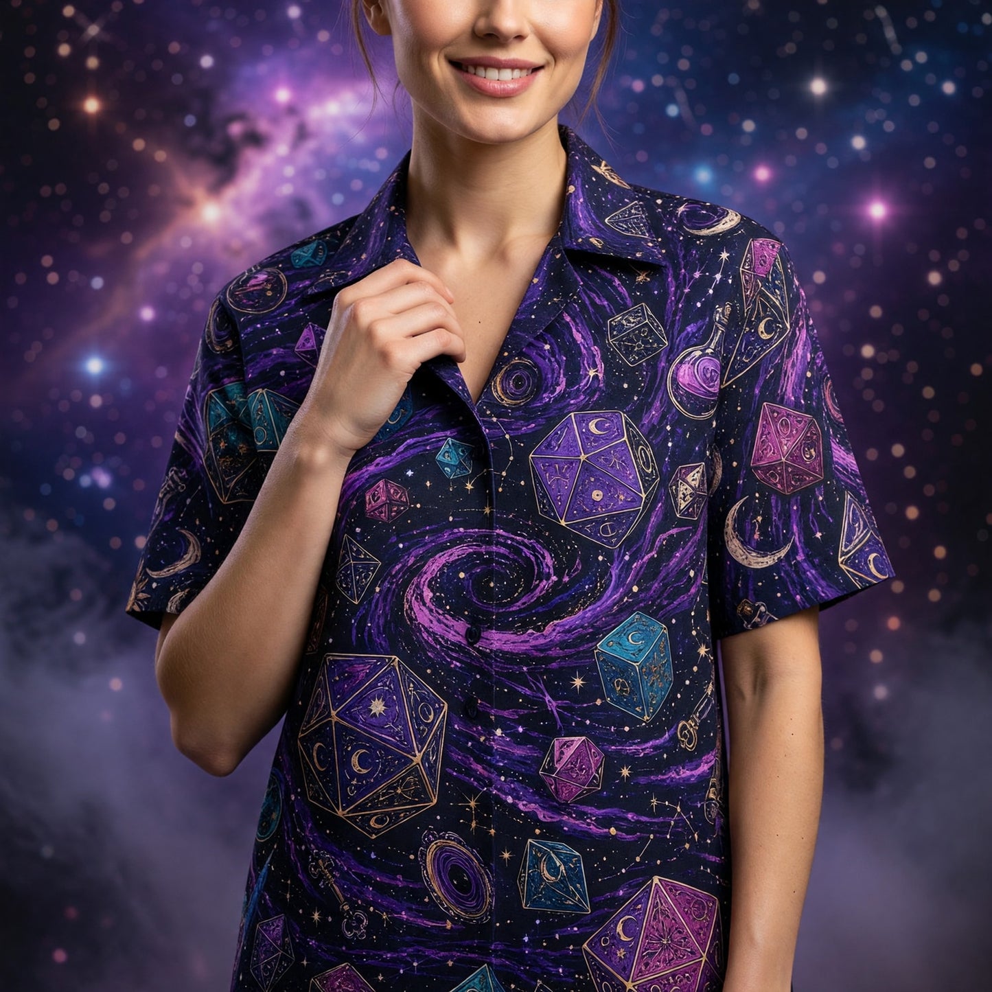 Mystic Dice Hawaiian Shirt - Cosmic Wizard RPG Apparel