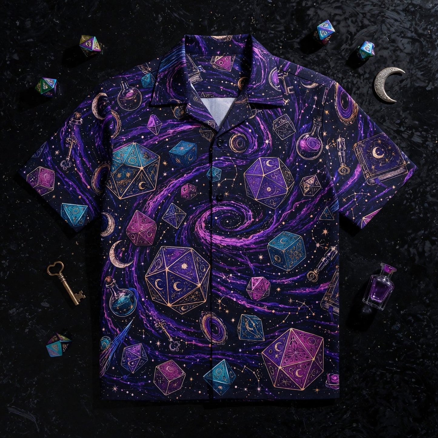 Mystic Dice Hawaiian Shirt - Cosmic Wizard RPG Apparel