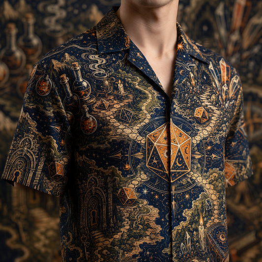 Celestial Dice Hawaiian Shirt - Fantasy RPG Map Adventure