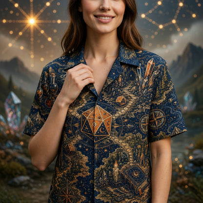 Celestial Dice Hawaiian Shirt - Fantasy RPG Map Adventure
