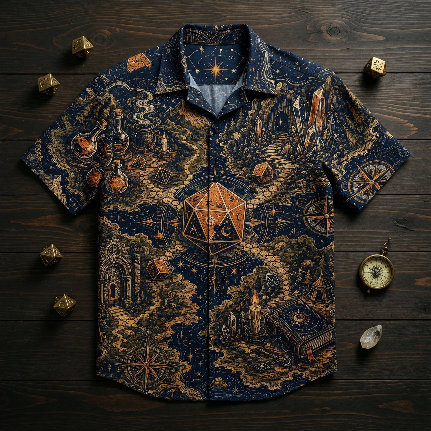 Celestial Dice Hawaiian Shirt - Fantasy RPG Map Adventure