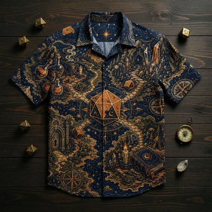 Celestial Dice Hawaiian Shirt - Fantasy RPG Map Adventure