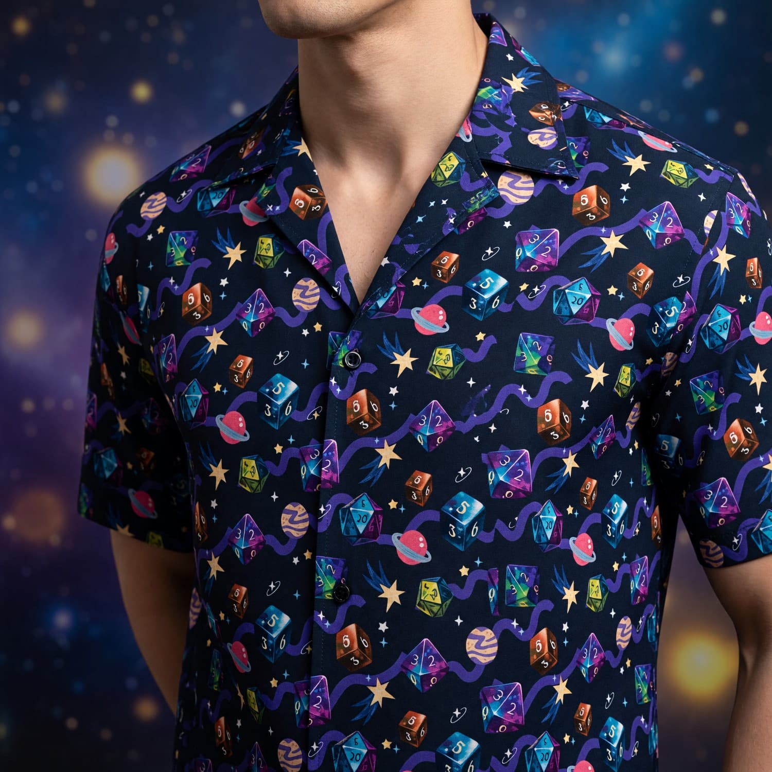 Cosmic Dice Hawaiian Shirt - Galaxy RPG Space Apparel
