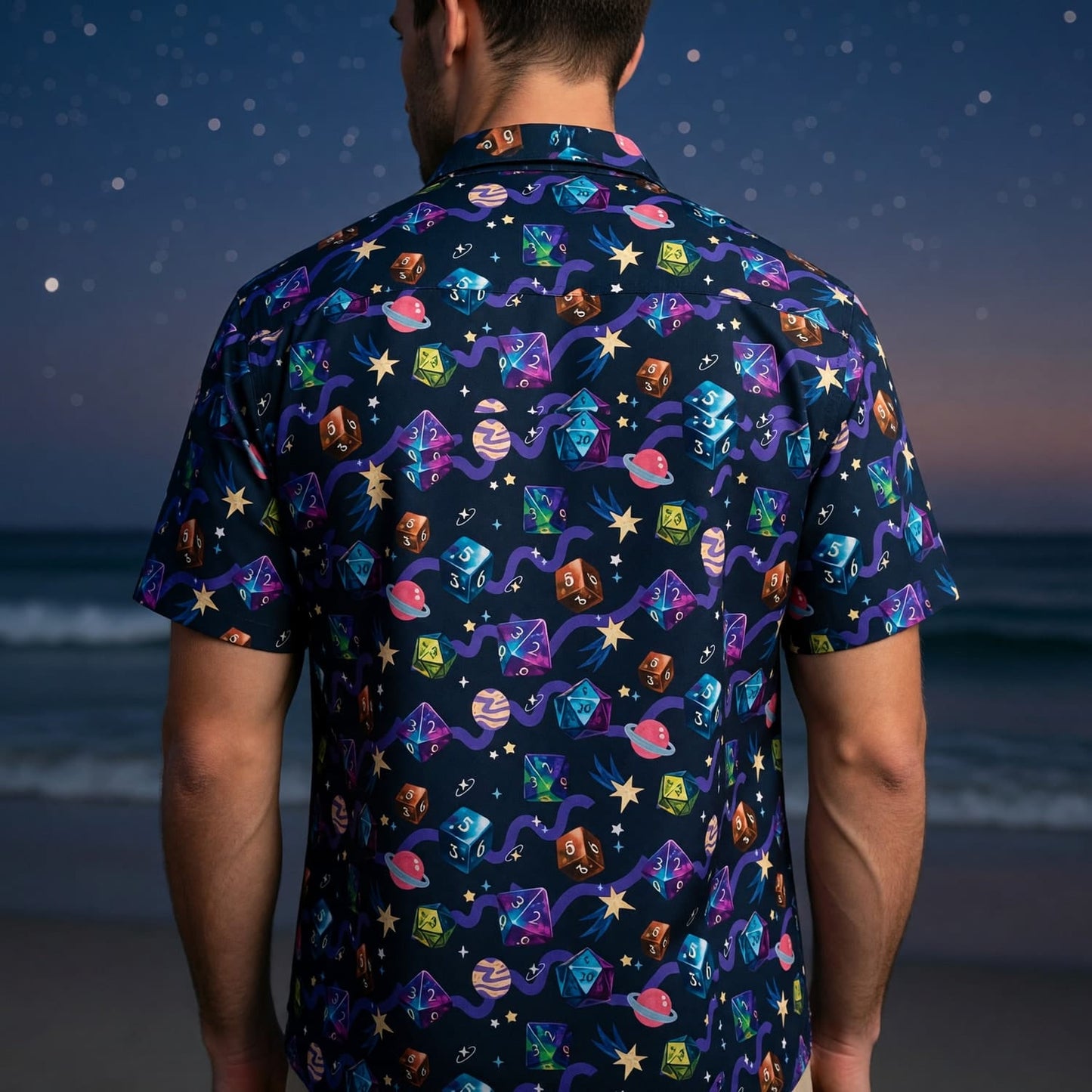 Cosmic Dice Hawaiian Shirt - Galaxy RPG Space Apparel