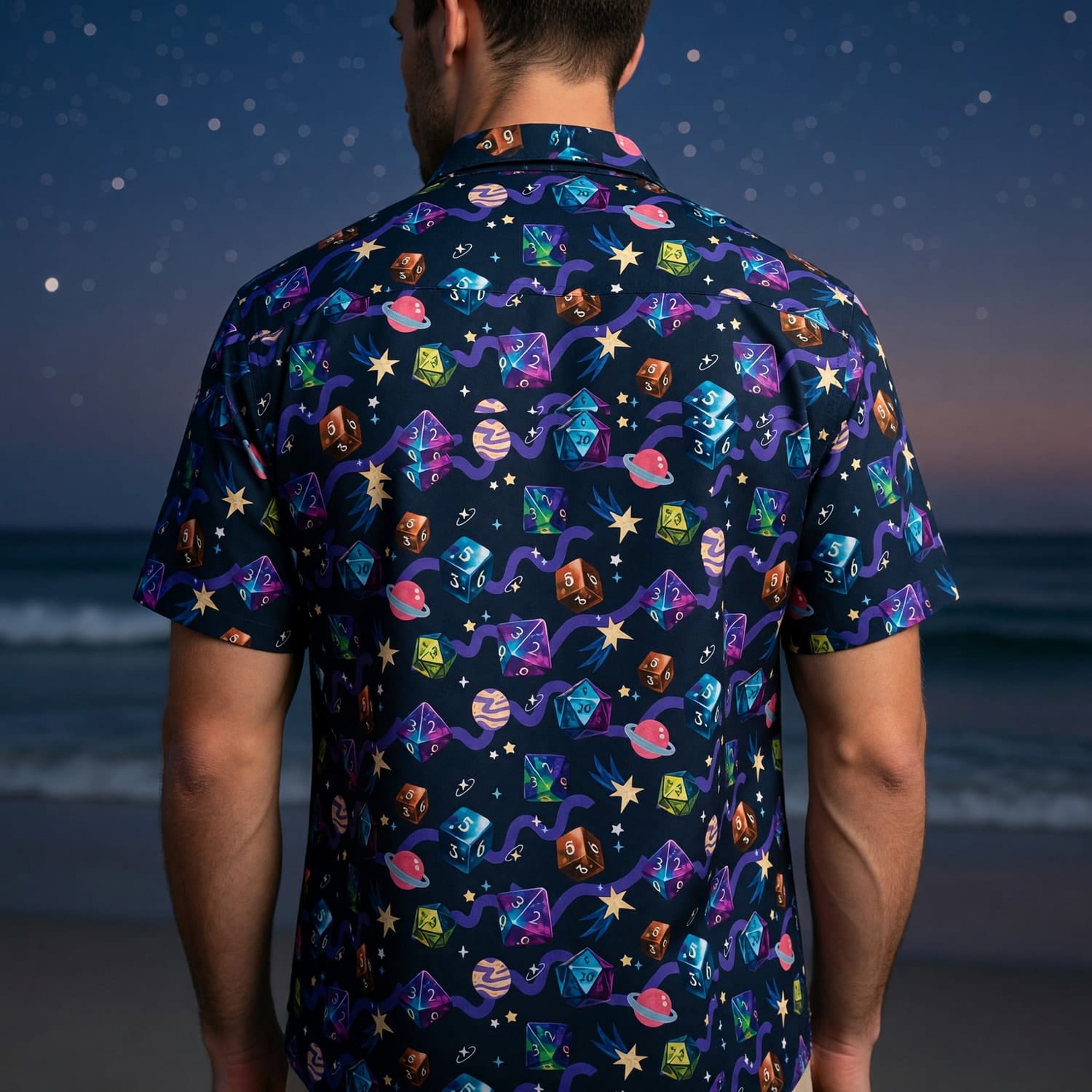 Cosmic Dice Hawaiian Shirt - Galaxy RPG Space Apparel