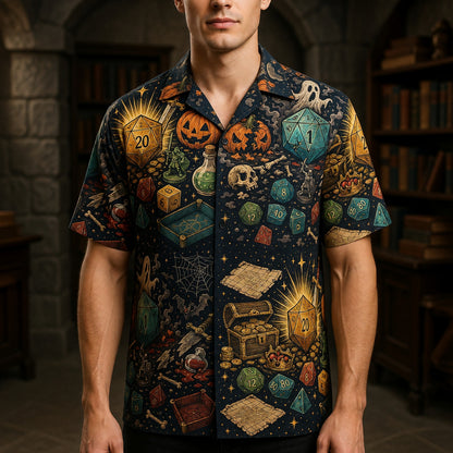 Halloween Dice Hawaiian Shirt - Spooky RPG Pattern