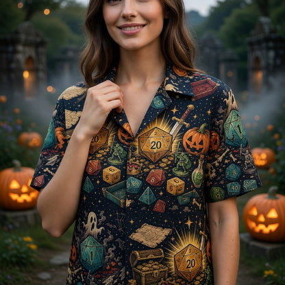 Halloween Dice Hawaiian Shirt - Spooky RPG Pattern