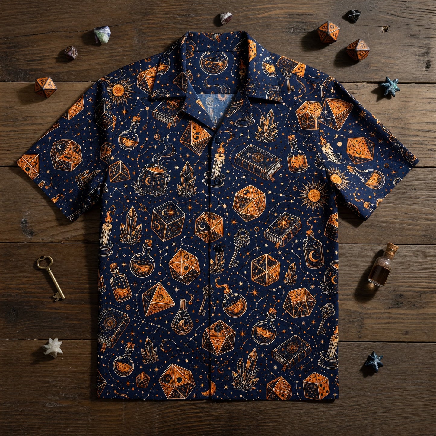 Mystic Wizard Hawaiian Shirt - Fantasy Dice Magic Apparel