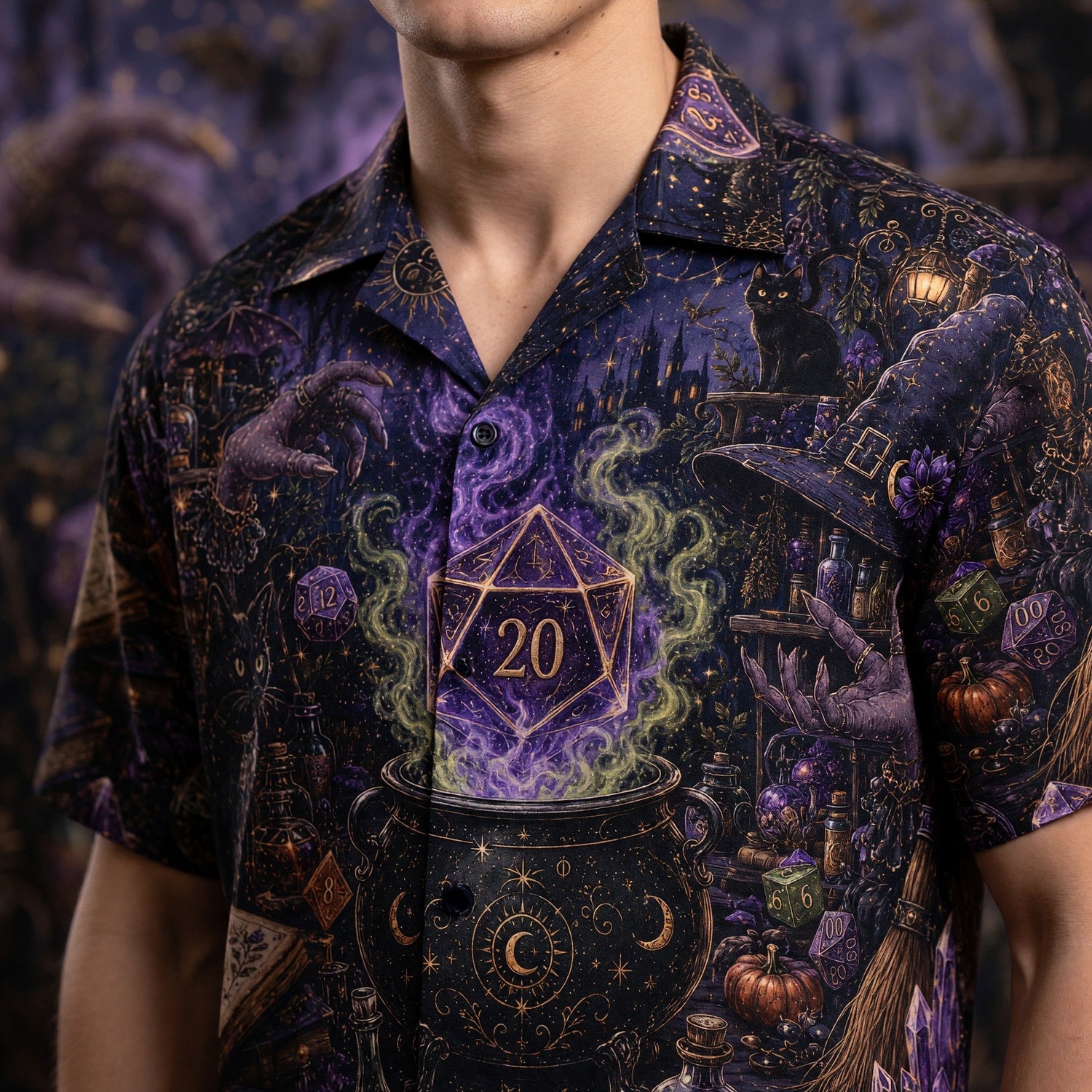 Fantasy Dungeon D20 Witch Hawaiian Shirt - Fantasy RPG Night Apparel