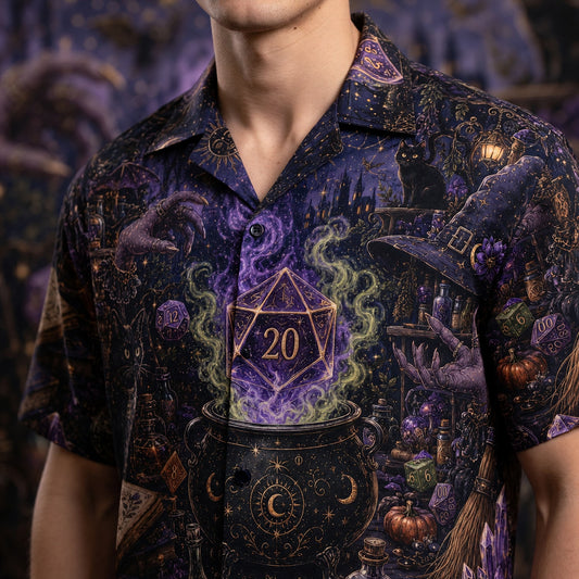 Fantasy Dungeon D20 Witch Hawaiian Shirt - Fantasy RPG Night Apparel
