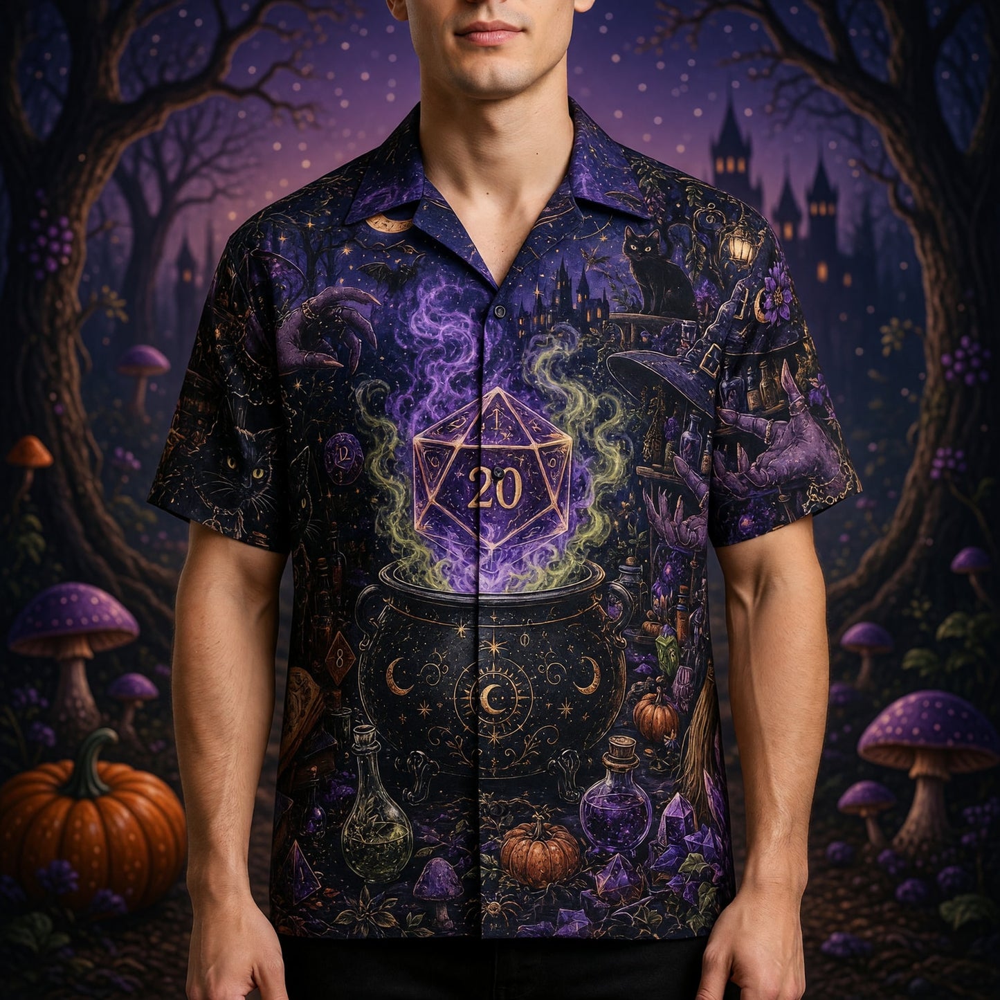 Fantasy Dungeon D20 Witch Hawaiian Shirt - Fantasy RPG Night Apparel