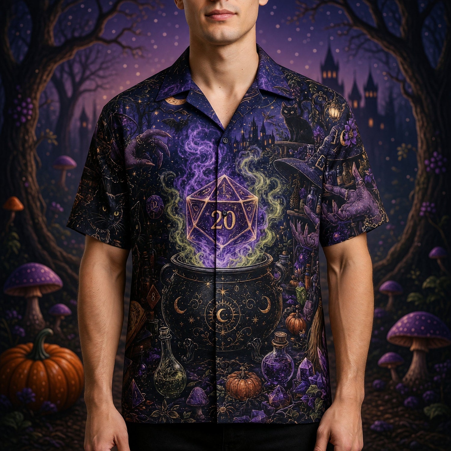 Fantasy Dungeon D20 Witch Hawaiian Shirt - Fantasy RPG Night Apparel