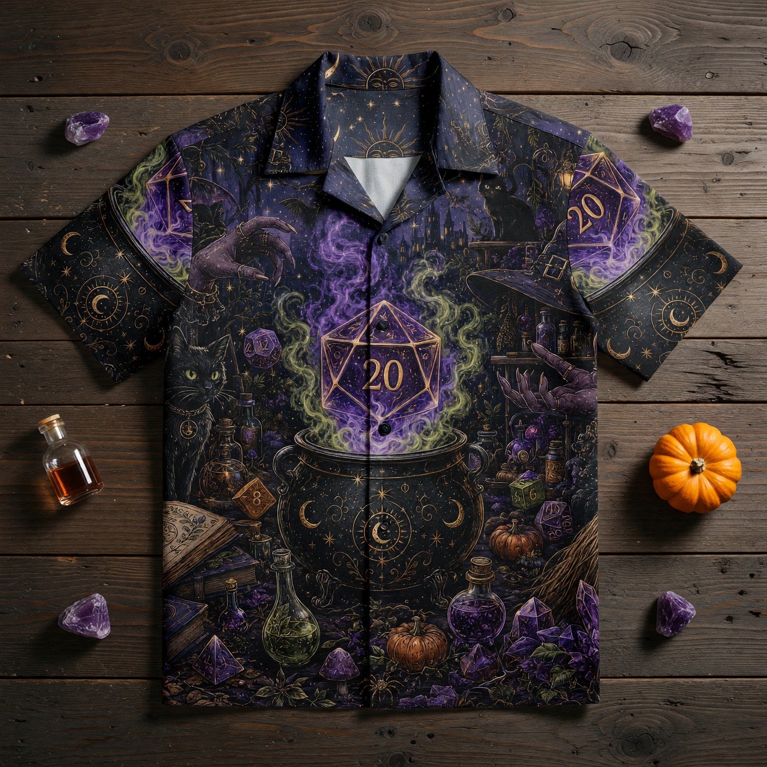 Fantasy Dungeon D20 Witch Hawaiian Shirt - Fantasy RPG Night Apparel