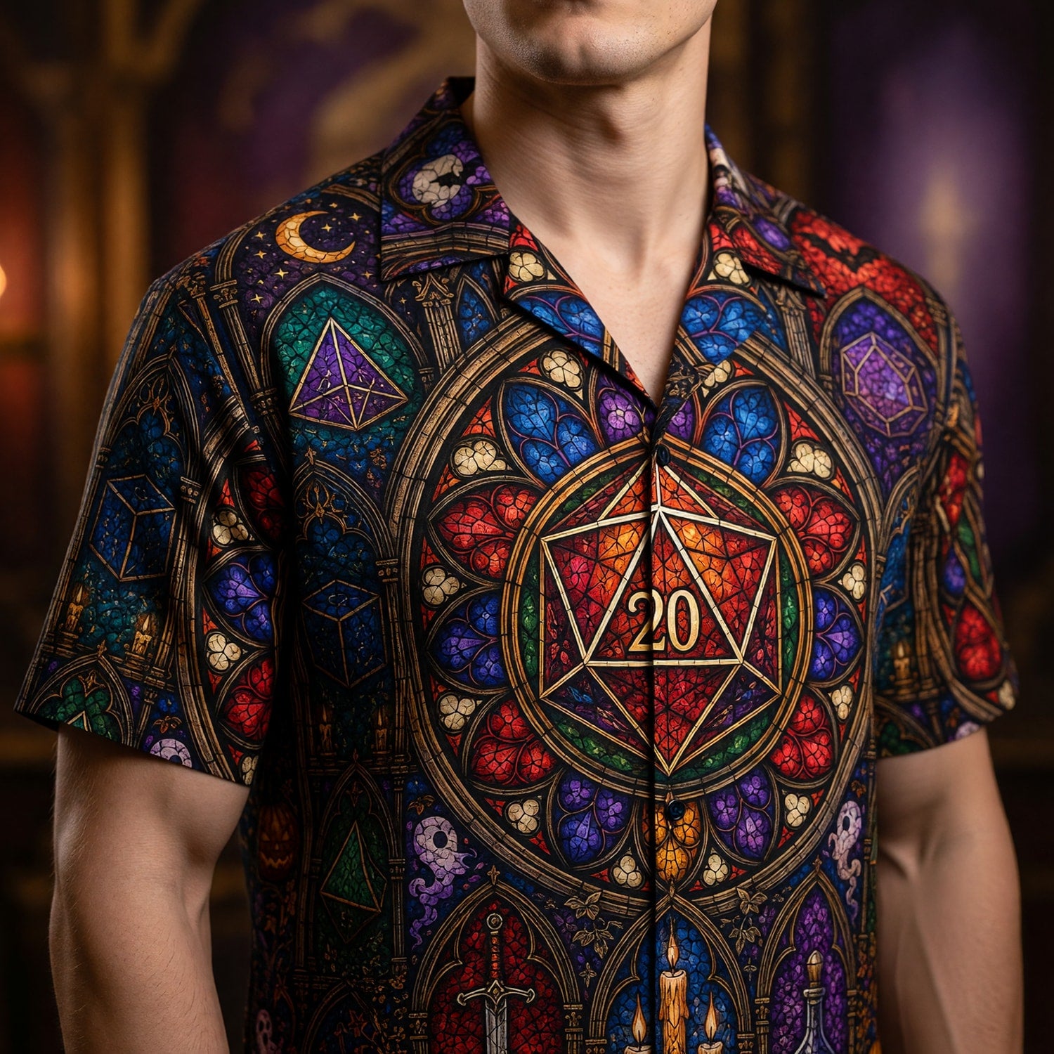 Fantasy Dungeon D20 Hawaiian Shirt - Halloween Gothic RPG Art