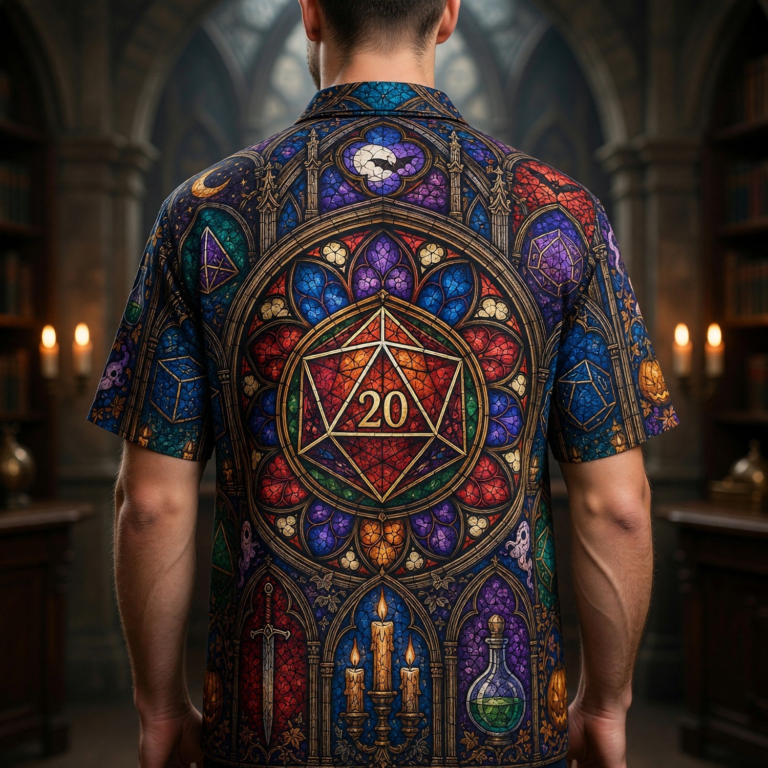 Fantasy Dungeon D20 Hawaiian Shirt - Halloween Gothic RPG Art