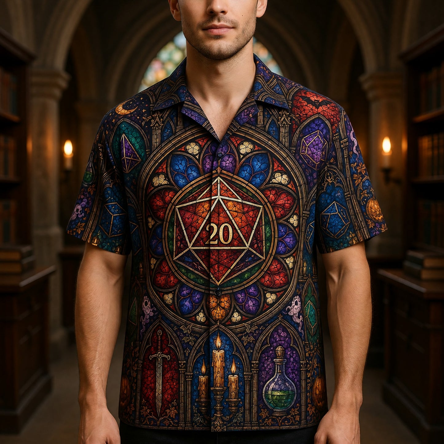 Fantasy Dungeon D20 Hawaiian Shirt - Halloween Gothic RPG Art