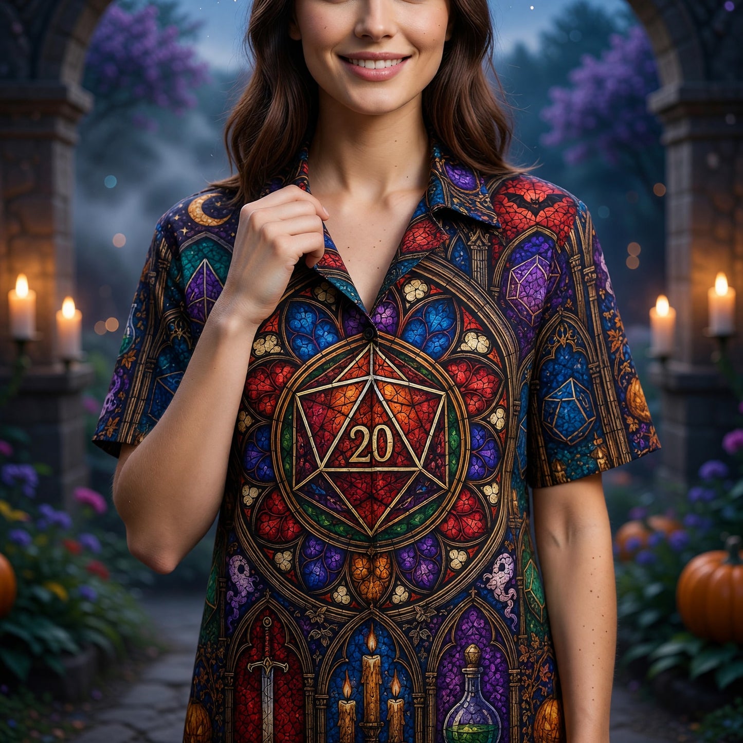 Fantasy Dungeon D20 Hawaiian Shirt - Halloween Gothic RPG Art
