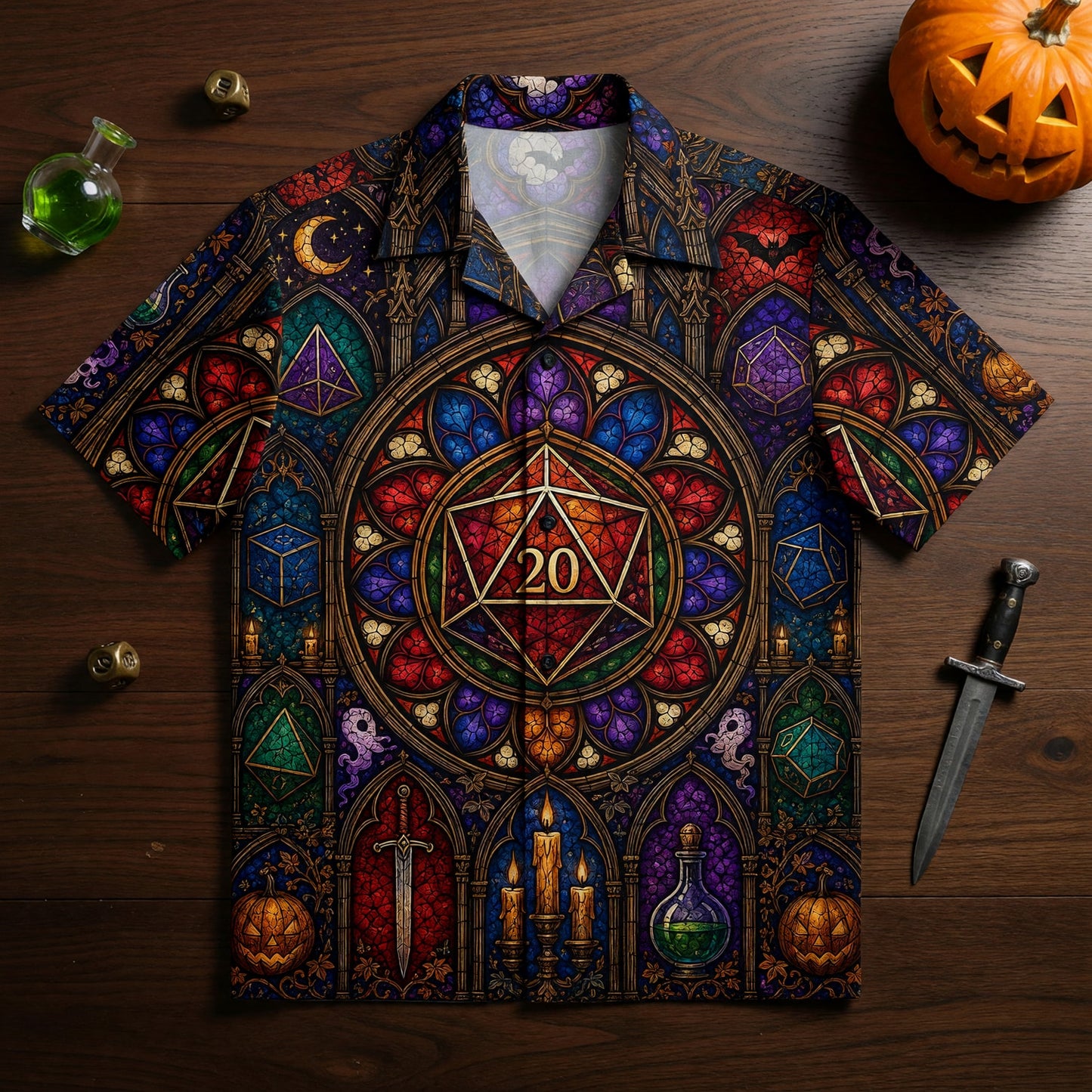 Fantasy Dungeon D20 Hawaiian Shirt - Halloween Gothic RPG Art