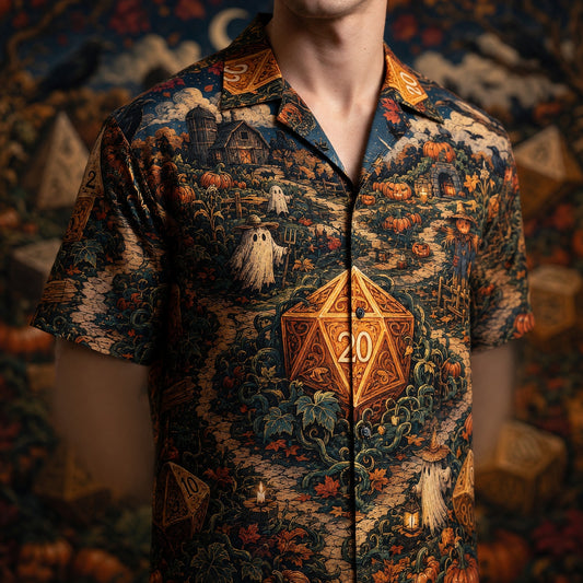 Halloween Hawaiian Shirt - Spooky RPG Dice Pumpkin Patch