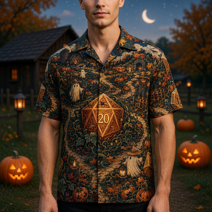 Halloween Hawaiian Shirt - Spooky RPG Dice Pumpkin Patch