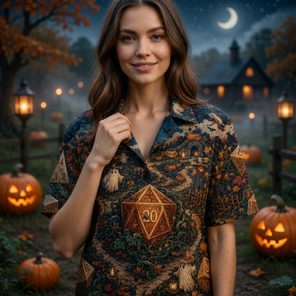 Halloween Hawaiian Shirt - Spooky RPG Dice Pumpkin Patch