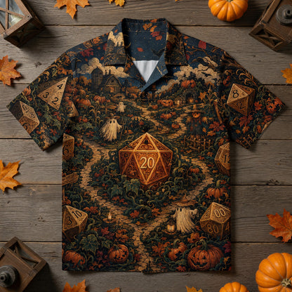 Halloween Hawaiian Shirt - Spooky RPG Dice Pumpkin Patch