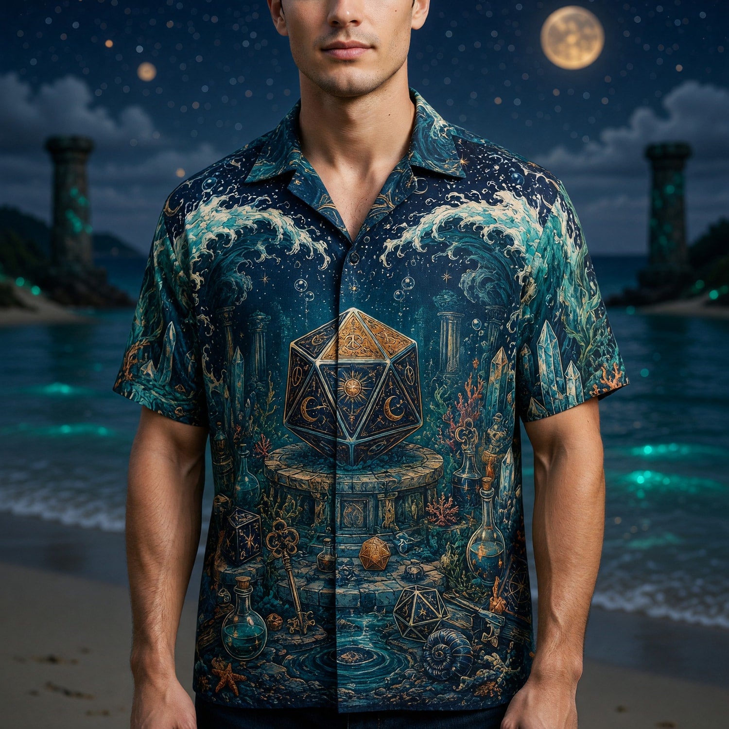 Fantasy Dungeon D20 Hawaiian Shirt - Mystic Ocean Fantasy