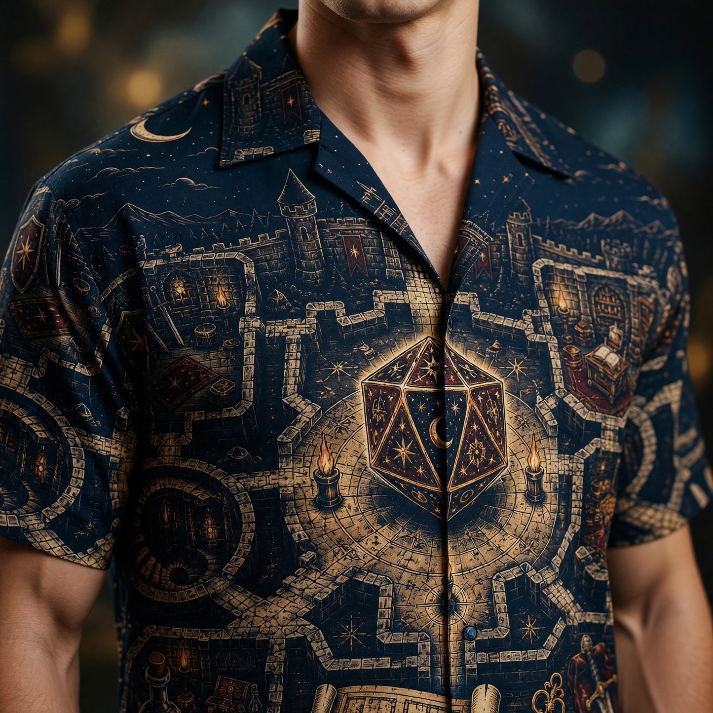 Fantasy Dungeon Hawaiian Shirt - D20 Fantasy Castle RPG Design