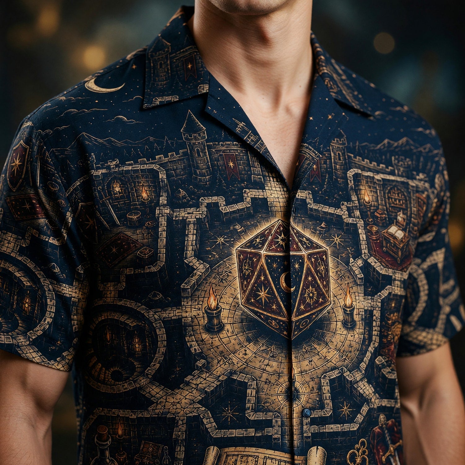 Fantasy Dungeon Hawaiian Shirt - D20 Fantasy Castle RPG Design