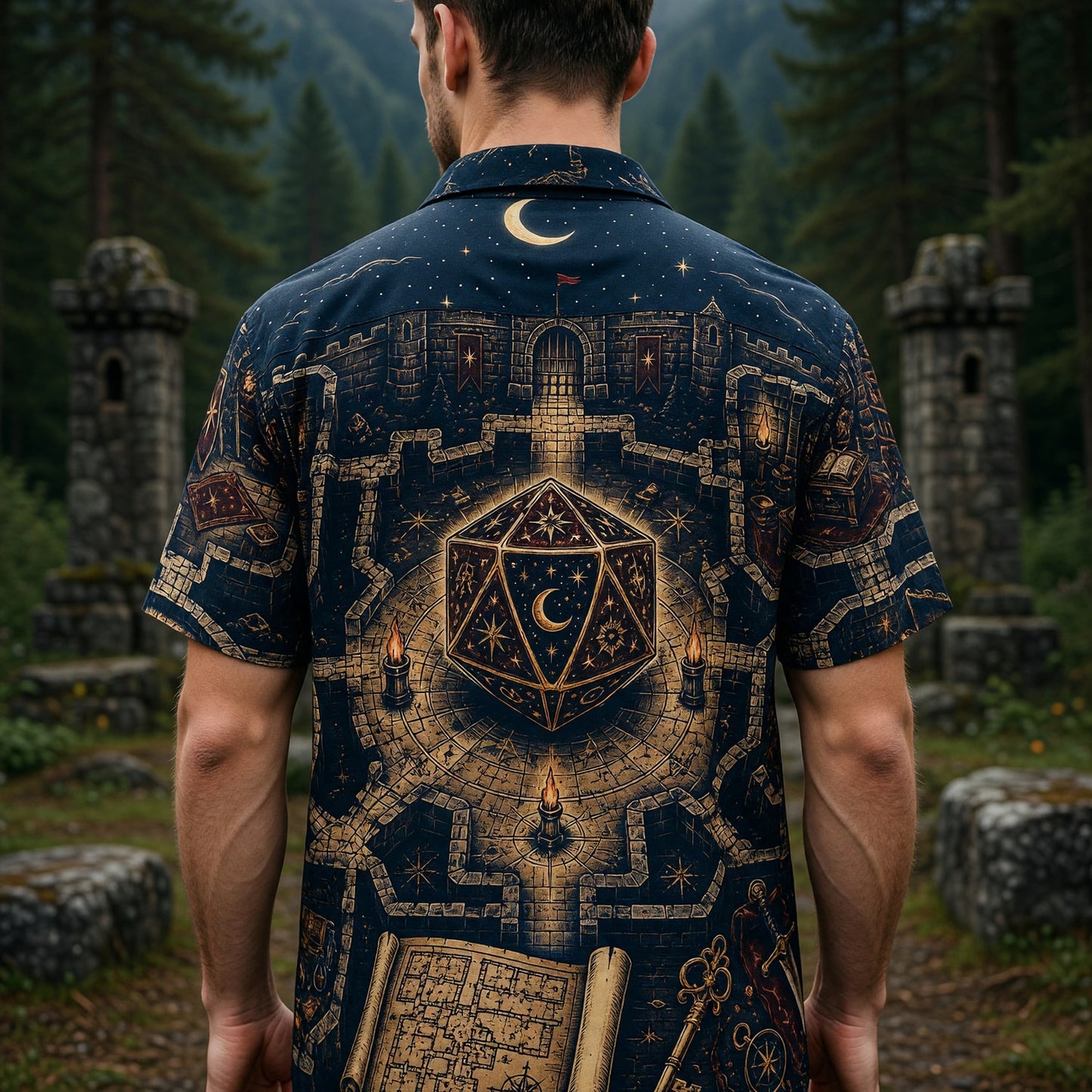 Fantasy Dungeon Hawaiian Shirt - D20 Fantasy Castle RPG Design