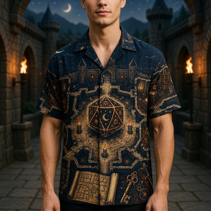 Fantasy Dungeon Hawaiian Shirt - D20 Fantasy Castle RPG Design