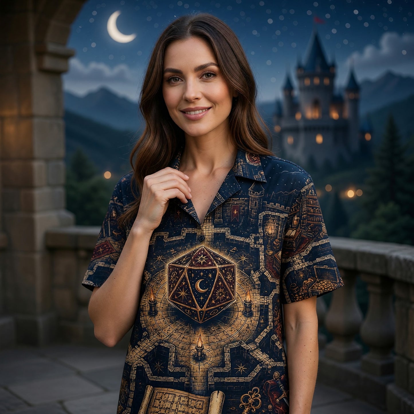Fantasy Dungeon Hawaiian Shirt - D20 Fantasy Castle RPG Design