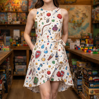 Fantasy Dungeon Jumpsuit Skirt - Fantasy RPG Dice Pattern