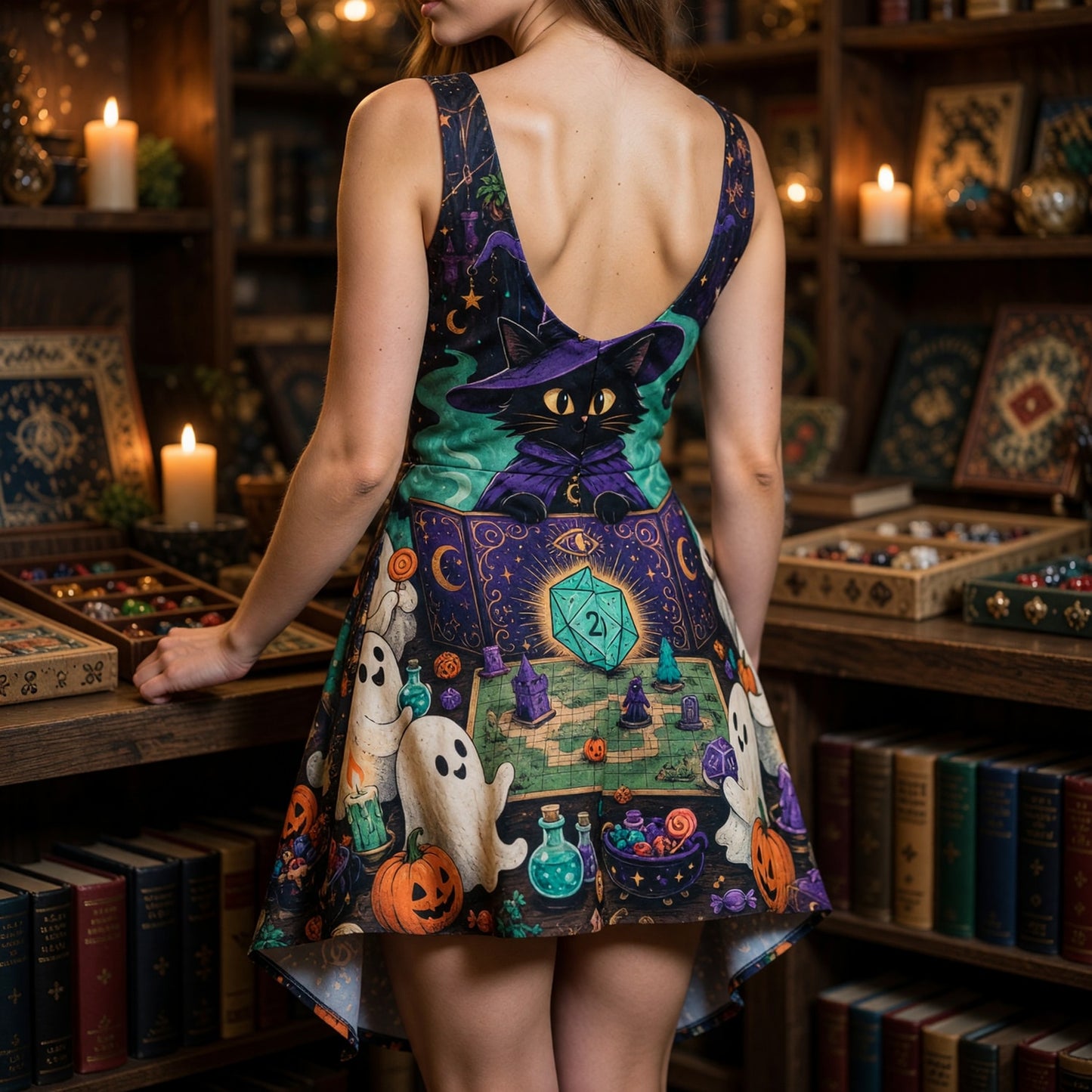 Halloween Wizard Cat Jumpsuit Skirt - Spooky Ghost RPG Design