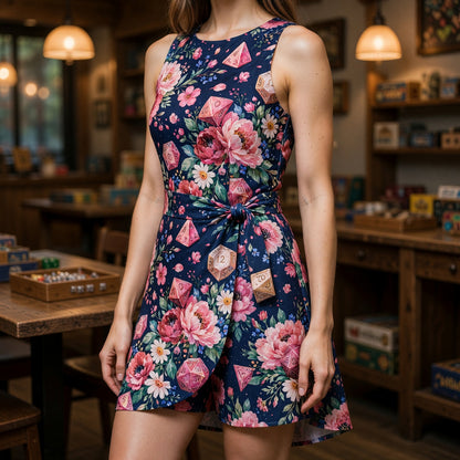 Pink Floral Dice Jumpsuit Skirt - Romantic Tabletop Gamer Style
