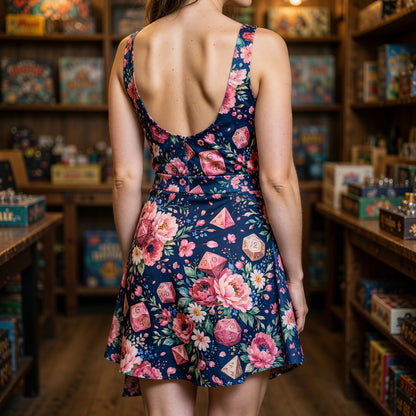 Pink Floral Dice Jumpsuit Skirt - Romantic Tabletop Gamer Style