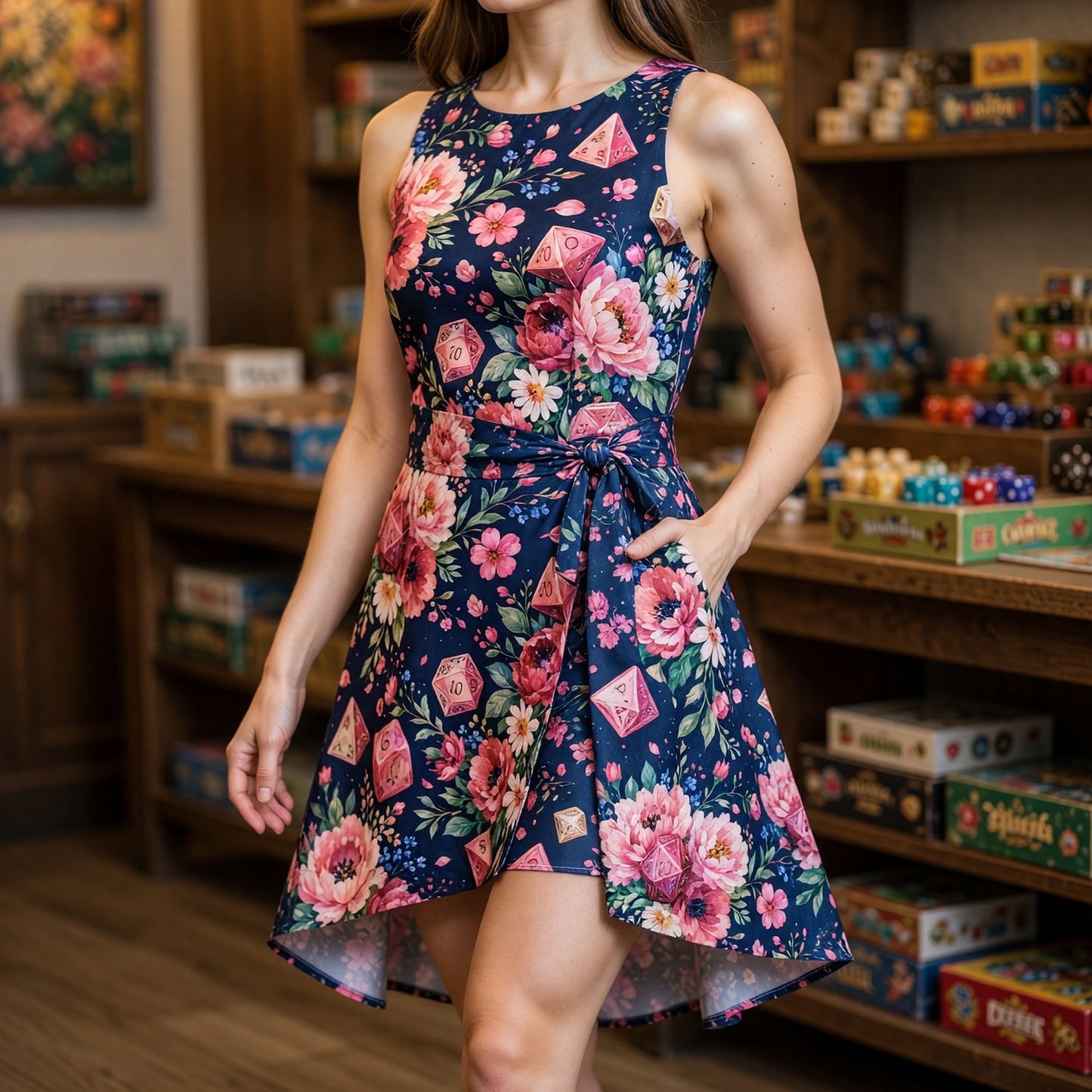 Pink Floral Dice Jumpsuit Skirt - Romantic Tabletop Gamer Style
