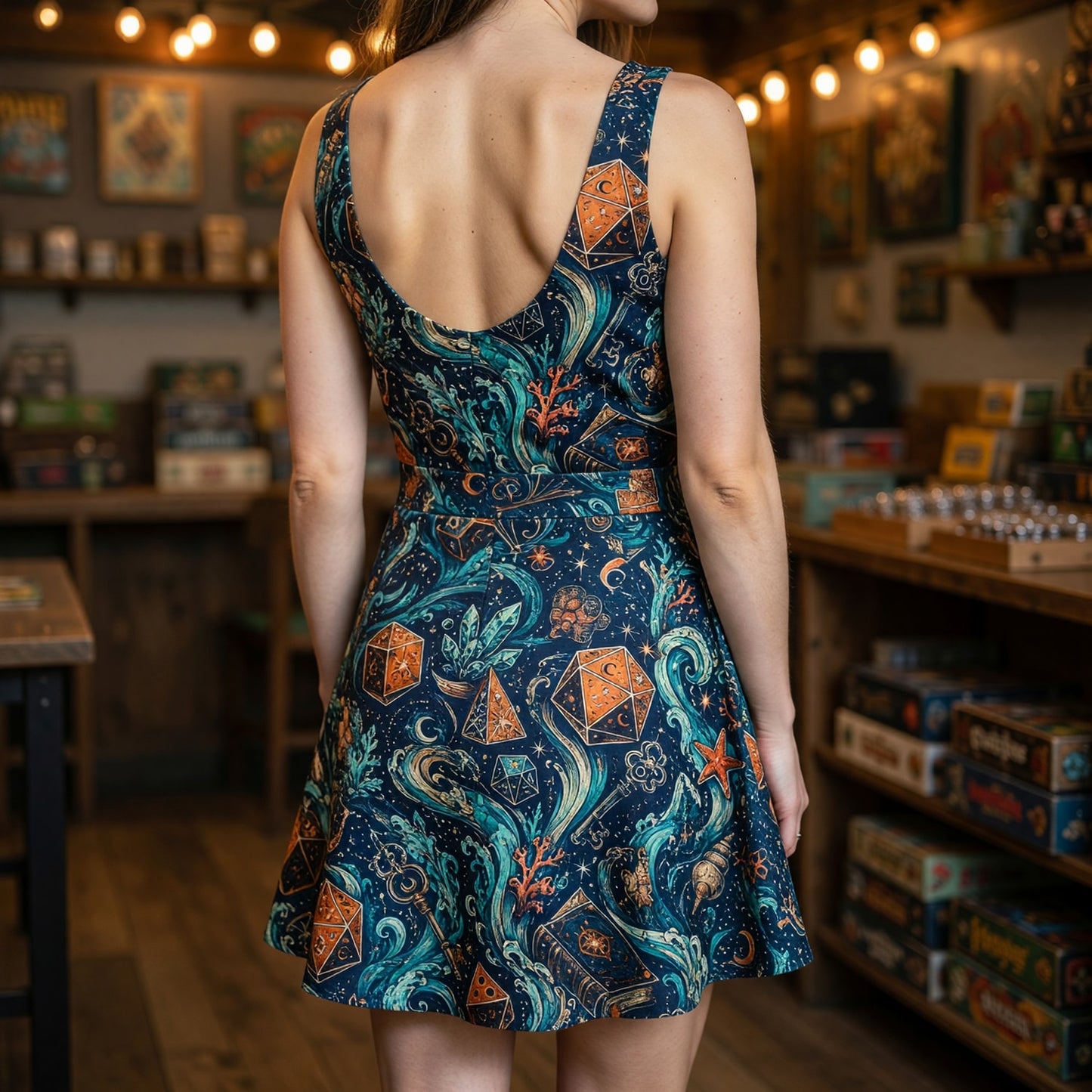 Dice Ocean Waves Jumpsuit Skirt - Mystic Fantasy Pattern