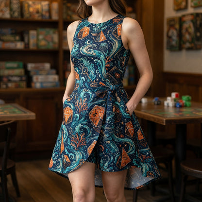 Dice Ocean Waves Jumpsuit Skirt - Mystic Fantasy Pattern