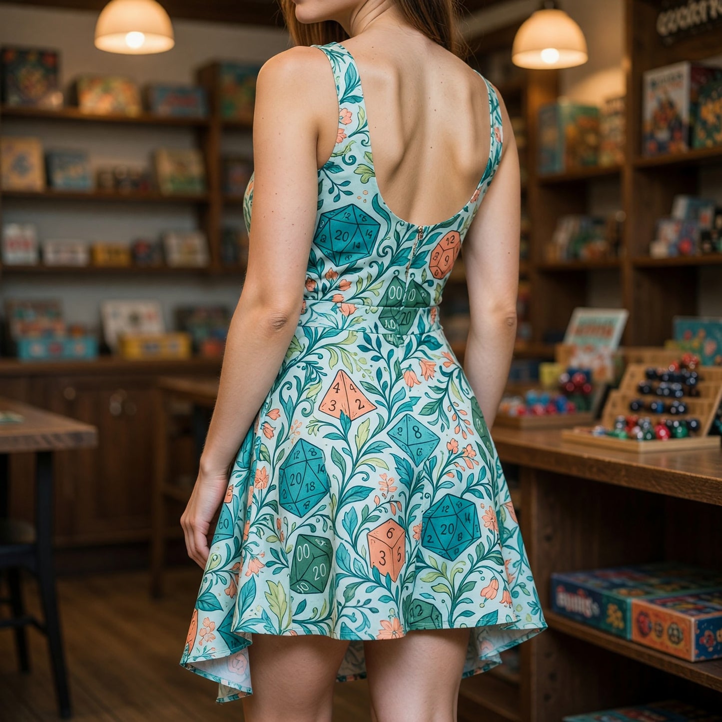 Dice Floral Jumpsuit Skirt - Botanical Tabletop RPG Apparel