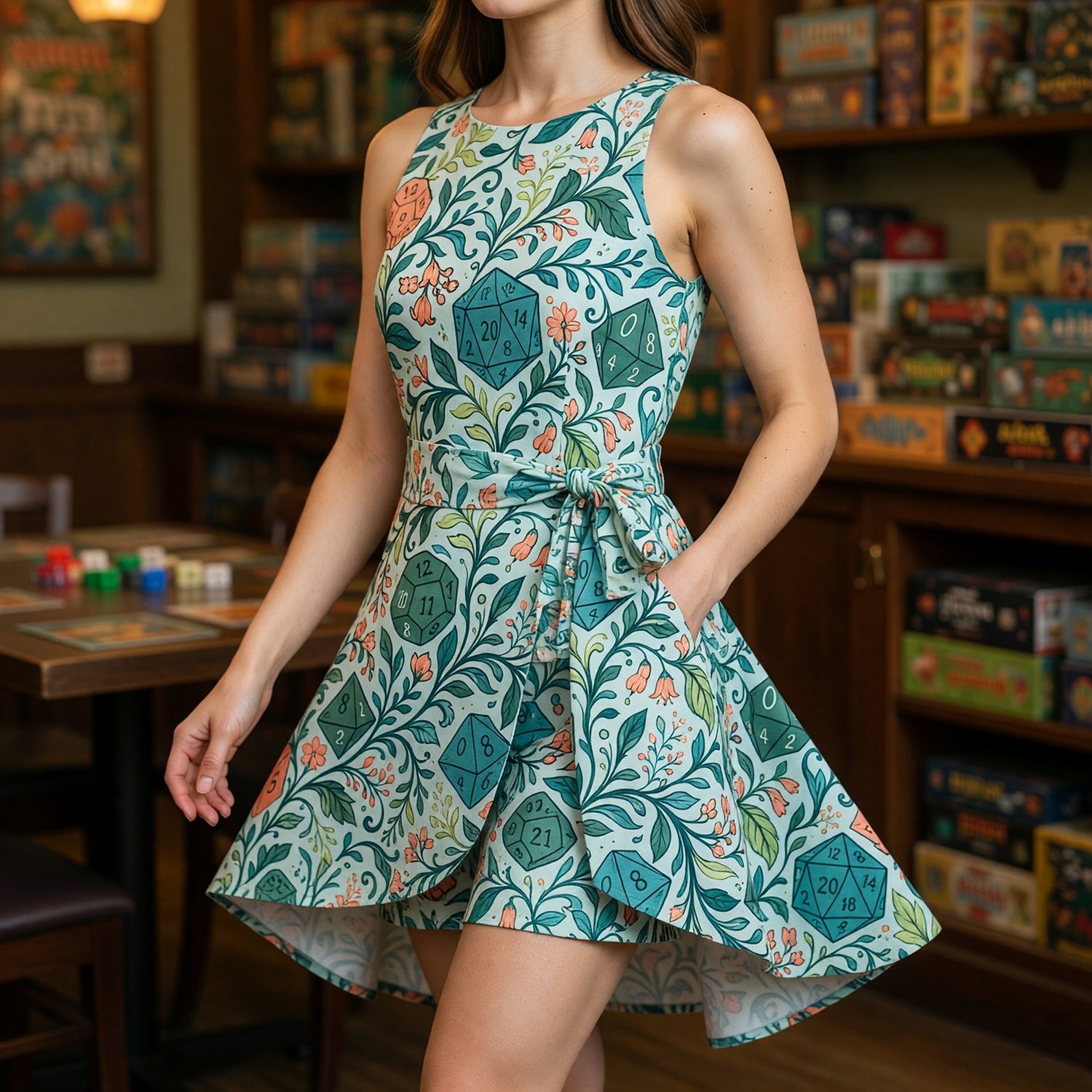 Dice Floral Jumpsuit Skirt - Botanical Tabletop RPG Apparel