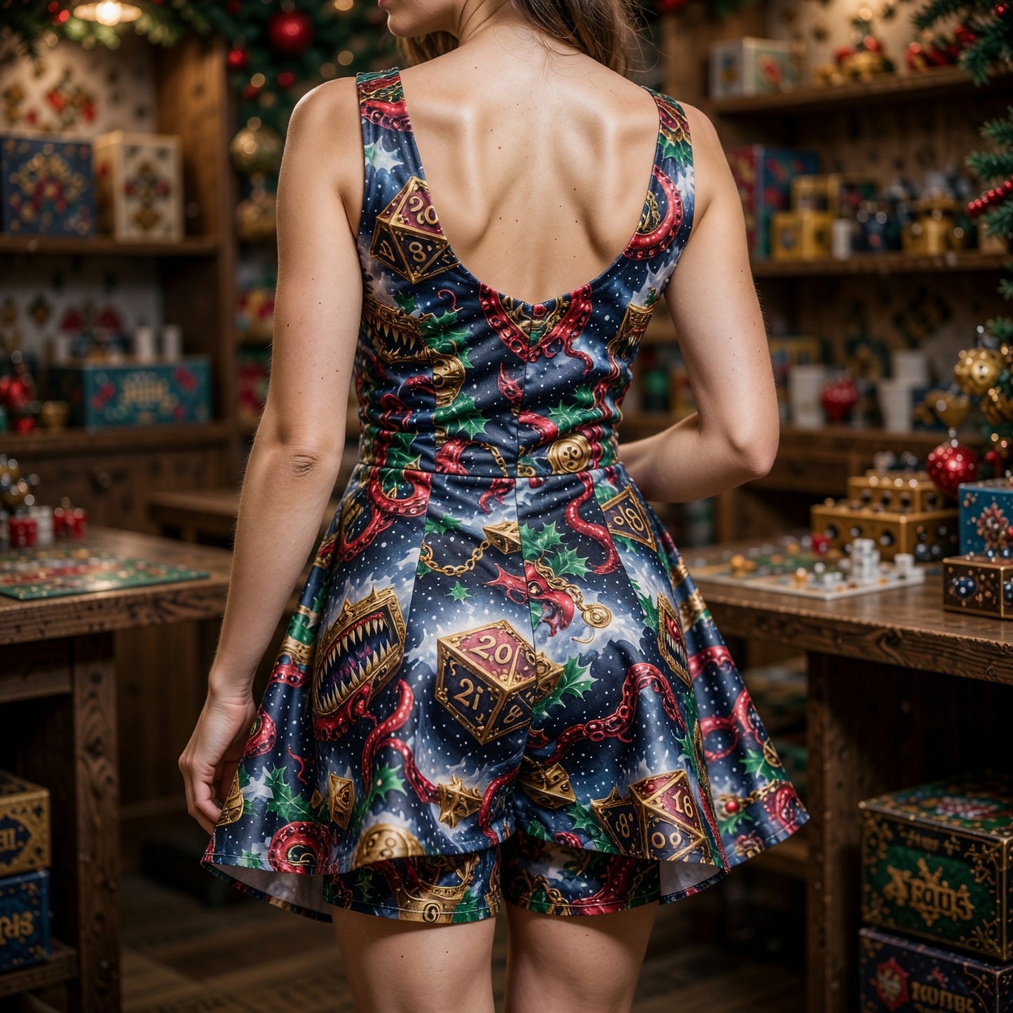 Mimic Christmas Jumpsuit Skirt - Fantasy RPG Dice Holiday Apparel