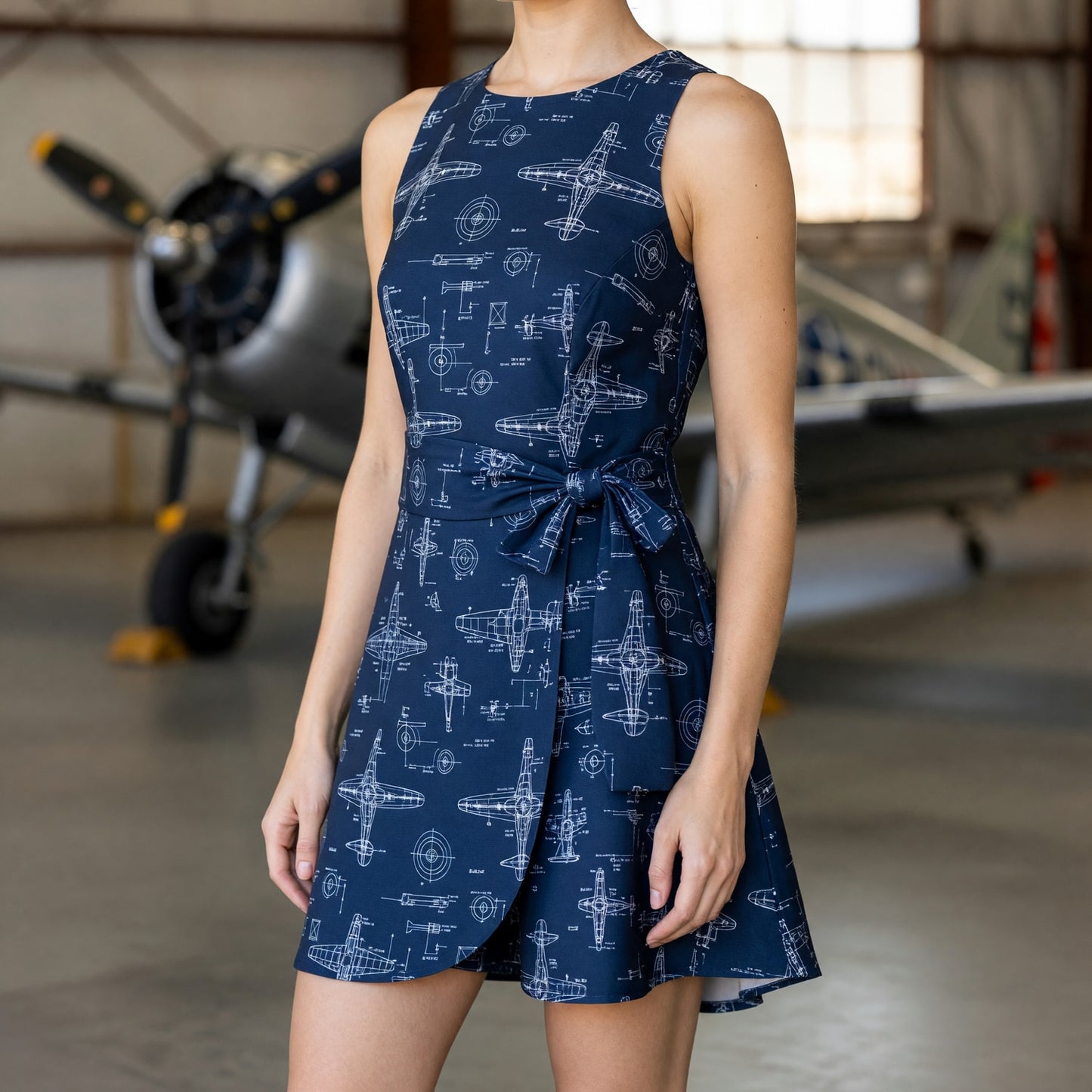 Vintage Airplane Blueprint Jumpsuit Skirt - Aviation Engineering Pattern