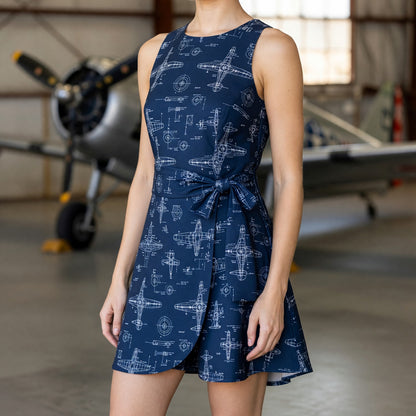 Vintage Airplane Blueprint Jumpsuit Skirt - Aviation Engineering Pattern
